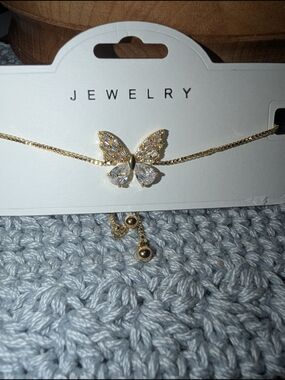 Gold Butterfly Necklace with Sparkling Crystal Wings